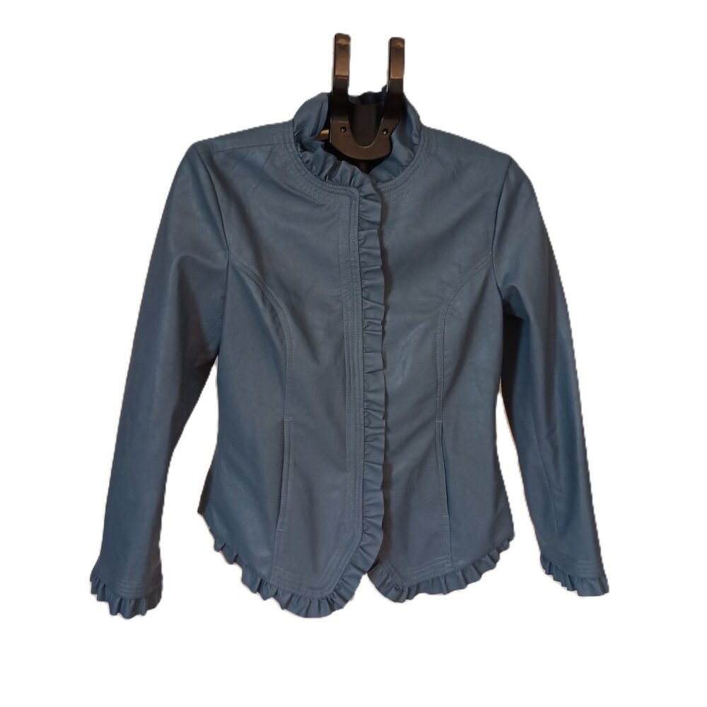 Hot in Hollywood Jacket Blue Vegan Leather Short Baddie Women’s Size S NWT